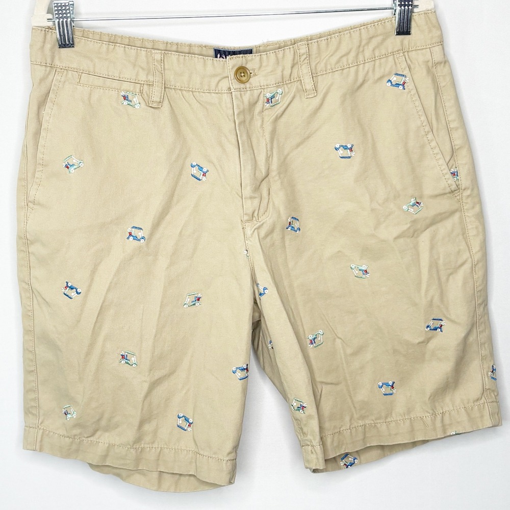 Charleston Threads Mens 34 Khaki Chino Shorts Golf Cart Embroidered Cotton